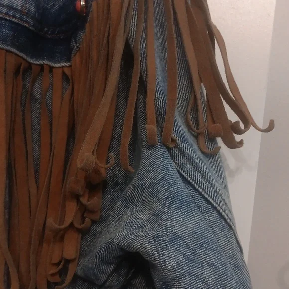SB ll by Bitterman leather fringe Denim Jacket Vintage BOHO small - Picture 13 of 15